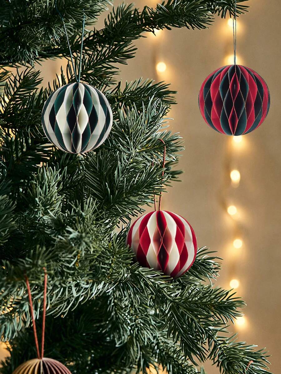 1pc Honeycomb Ball Pendant Easy Assemble New Year Christmas Tree Paper Hanging Decoration Wedding Birthday Party - Multicolor - View 1