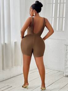 Bộ đồ liền thân không tay màu trơn cỡ lớn đơn giản khoét rỗng, mặc thường ngày - màu nâu - Xem 2