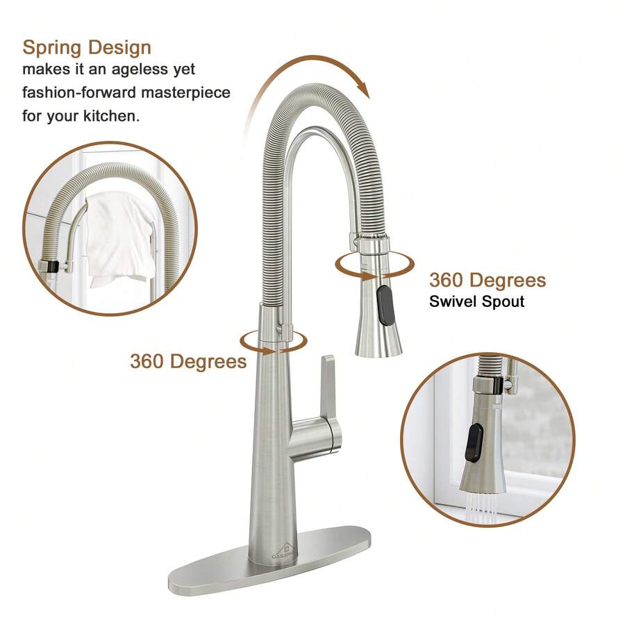 MONDAWE SingleHandle Spring Neck Standard Kitchen Faucet With Dual