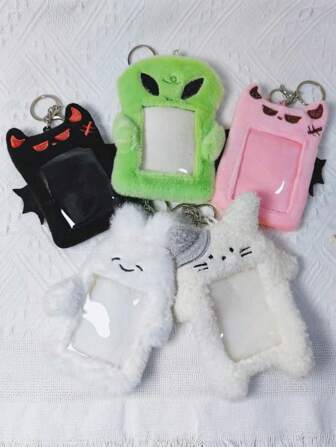 1pc New Creative Cute Plush Card Holder Rabbit/Bat Animal Design, Polyester Casual Universal ID/Card/Photo Case Accessory Gift Souvenir Car Accessories Bag Charm School Animal