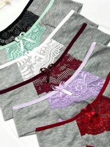 Kit Of 7 Cotton Panties With Lace Detail On The Front And Comfortable Lining For Everyday Lingerie - Nhiều màu - Xem 6