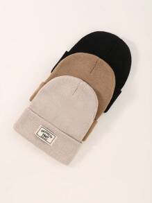 3 Stücke/Set Kinder Strick Beanies in Unifarben mit Auto Logo, Herbst Winter