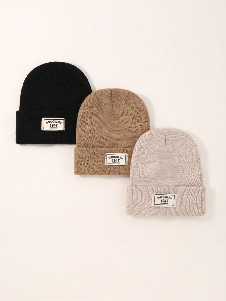 3 Stücke/Set Kinder Strick Beanies in Unifarben mit Auto Logo, Herbst Winter