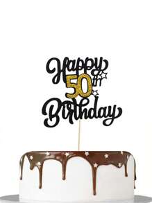 闪亮黑金亮片蛋糕装饰，适用于13/18/21/30/40/50/60/70岁生日派对装饰，优雅里程碑周年纪念蛋糕装饰 - 黑金色 - 查看 8