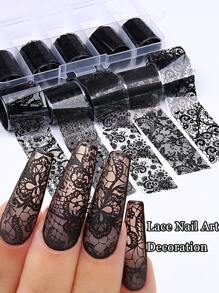 10pcs/Box Black Lace Nail Transfer Paper - Gothic Style Floral Mesh Lace Nail Design, Cute Y2K Charming Nail Art Decoration, Nail Salon Accessories, Nail Supplies (Non-Stick) - Multicolor - View 8
