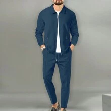 New Spring And Autumn Men's Outdoor Casual Jacket Zipper Shirt Jacquard Overcoat Trousers Suit