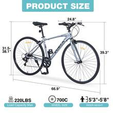Bicicleta de 7 velocidades de 28 pulgadas, bicicleta híbrida de carretera para mujeres con caballete, cuadro de aleación de aluminio ligero con paso bajo de 700c, tren de transmisión de 7 velocidades, bicicleta de carreras, gris - Gris - Ver 3