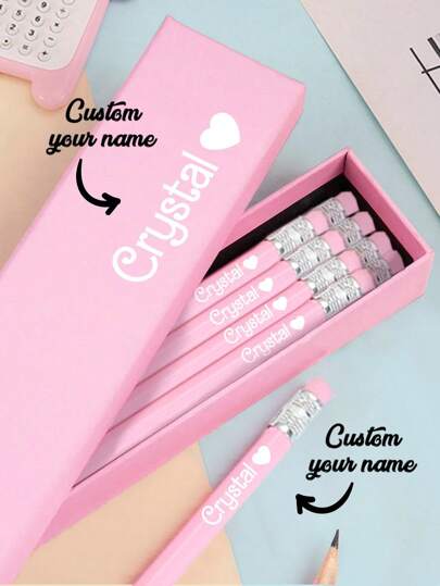 12pcs/Set Customized Pink Pencils With Name, Personalized Pencils Suitable For Elementary Students, School Writing And Exam Gifts, Gifts For Teachers, Back To School Gifts, Party Favors, Birthday Gifts, Corporate Gifts, Elegant Custom Pencils