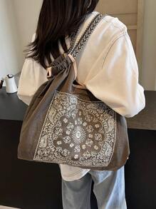 low tea 1 件低 T 恤休闲牛仔宽松超大手提包，经典百搭时尚，适合学生和办公室工作人员，适合户外、通勤、购物的女性礼物 - 彩色 - 查看 4