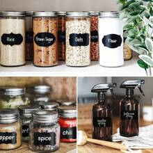 1 rollo de 120/300 etiquetas adhesivas reutilizables y a prueba de agua en negro, pegatinas reutilizables de pizarra negra a prueba de agua de PVC, etiquetas adhesivas onduladas para despensa de cocina, adecuadas para recipientes, tarros, condimentos, almacenamiento de alimentos, rotulación DIY para diversos artículos - Negro - Ver 2