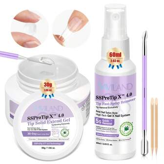 SAVILAND Juego de pegamento y removedor de uñas de gel de cuerpo sólido, todo en 1, caja de herramientas con PU, pegamento de uñas de cuerpo sólido de unión fuerte, gel para uñas SSProTip Juego de removedor de gel de uñas de cuerpo sólido
