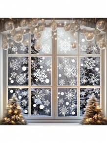27 件圣诞玻璃窗贴 3 张圣诞窗贴雪花圣诞装饰品圣诞窗贴窗贴冬季装饰，圣诞节 - 彩色 - 查看 1