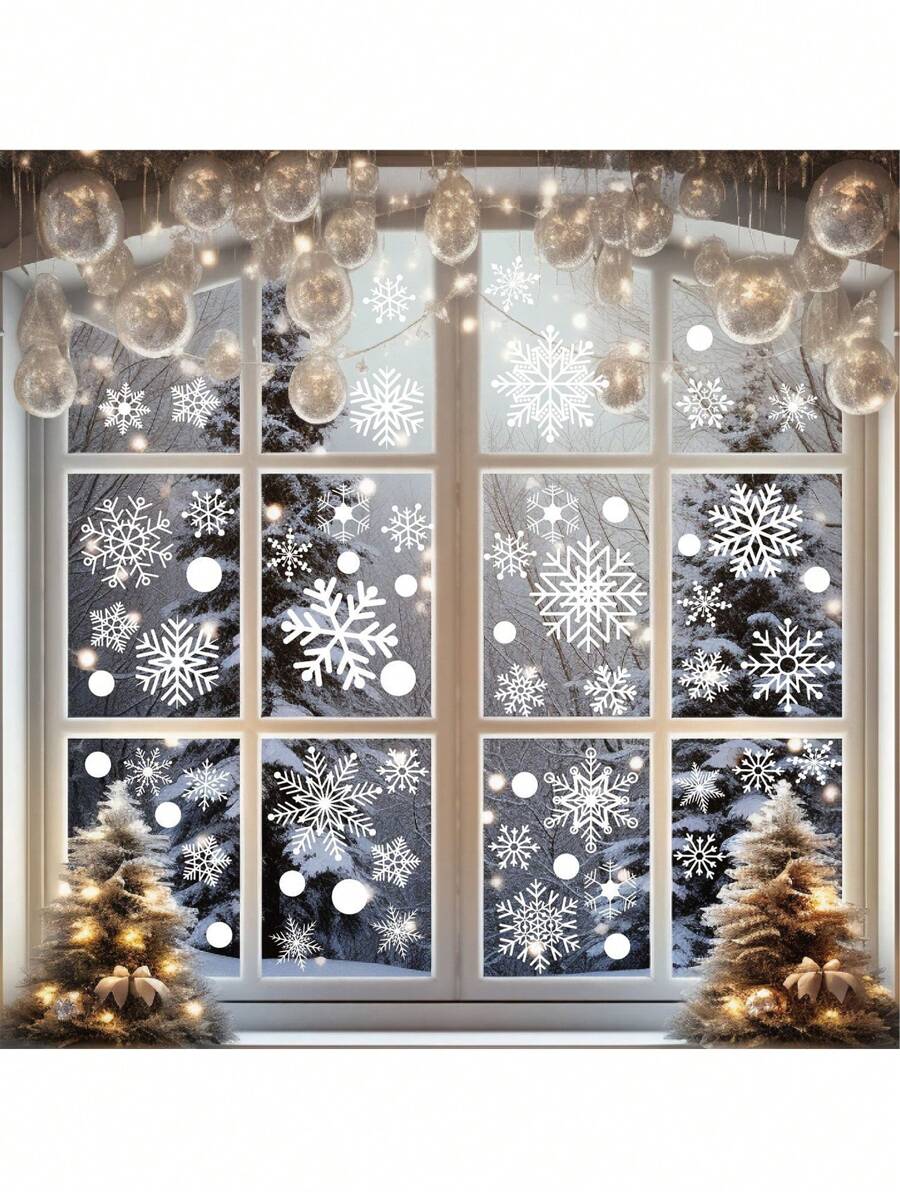 27 件圣诞玻璃窗贴 3 张圣诞窗贴雪花圣诞装饰品圣诞窗贴窗贴冬季装饰，圣诞节 - 彩色 - 查看 1
