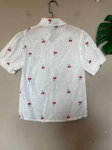 KALINA FASHION  Camisa feminina de linho Bordada de com estampa de cereja - Branco - Visão 2