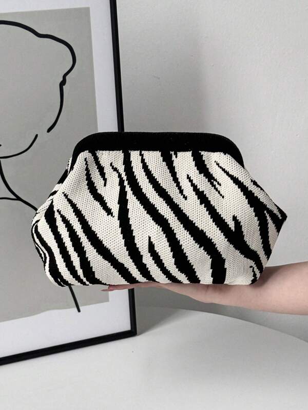 Elegant Zebra-Striped Color-Blocked Clutch, Available To Sling Over Shoulder Crossbody Bag,Large, And Versatile, Ideal For Everyday Use & All Occasions Storage Bag, The Most Suitable Gift For Girls, Party Bag Perfect For Party Wedding Prom Dinner/Banquet Matching With Holiday Party Dress Evening Dress & Sequin Dress