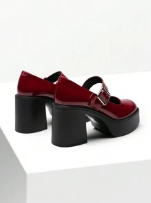 Women's High Chunky Platform Pumps Round Toe High Heel Mary Janes Party Prom Versatile School Style Shoes - Màu Đỏ Sâu - Xem 8