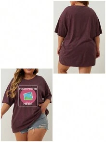 Camiseta personalizada de talla grande para mujer, sube la foto de tu amigo/familia/selfie/foto grupal/paisaje/mascota/logotipo, adecuada para Halloween, Navidad, cumpleaños, Día de San Valentín, Día del Padre, fiesta, aniversario, diseño personalizado - Burdeos - Ver 3