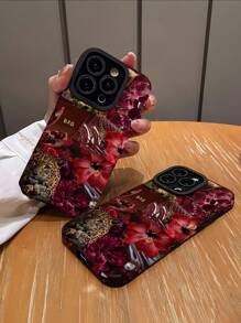 1pc Vintage Charming Purple Leopard & Flower High Heels Pattern Velvet Soft Protective Phone Case Compatible With Iphone & Samsung - Multicolor - View 2