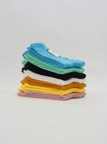 7 Pairs Big Eyes Expression Mid-Calf Socks For Women, Cartoon Anime Colorful Yellow Blue Elegant Romantic Girly Sweet Happy Everyday Casual Streetwear Hip Hop Outdoor Running Basketball Soft Breathable - Multicolor - View 4