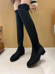 2025 Herbst und Winter Damen Overknee Stiefel Schwarz Party Stil Stretch Wildleder Leder Riemen, passend für Valentinstag, Schulanfang, Dates, Partys, Pendeln, Einkaufen - Schwarz - Übersicht 4