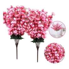 2 Artificial Peach Cherry Blossom Bouquet Decoration 7 Large Branches - 淺粉色 - 查看 2