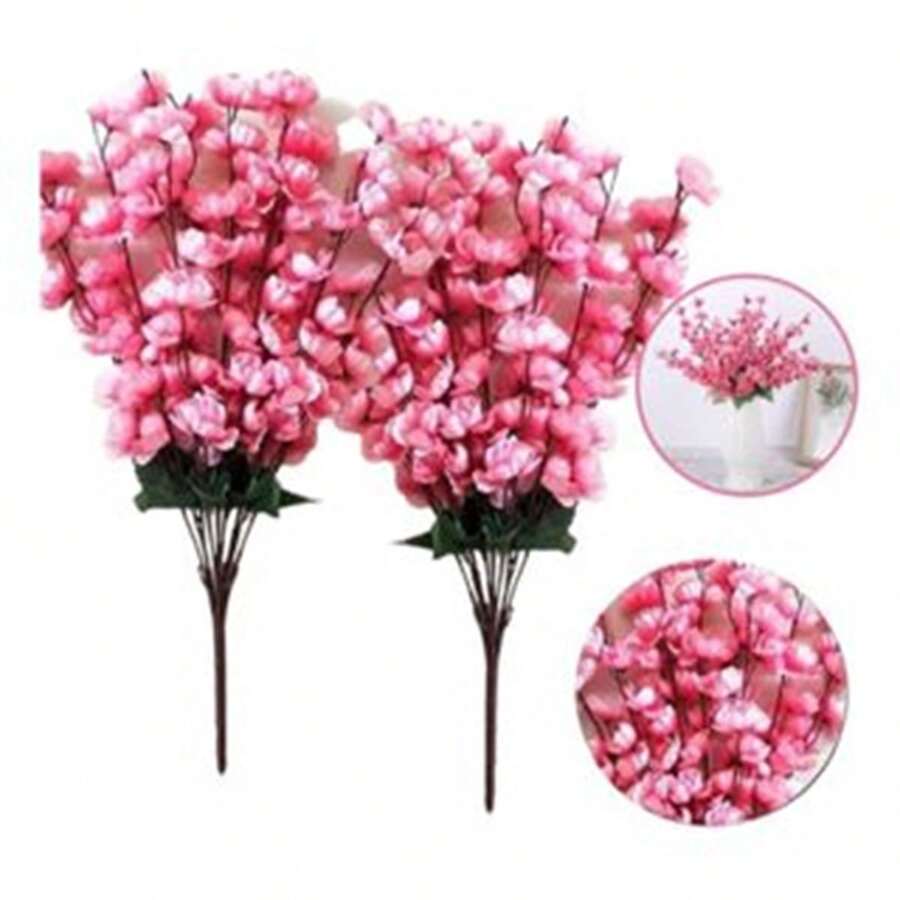 1 Bouquet Of Artificial Peach Cherry Blossoms Decoration 7 Large Branches - 淺粉色 - 查看 1