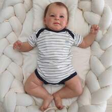 Navy Striped Short Sleeve Baby Bodysuit - 藏蓝色 - 查看 1