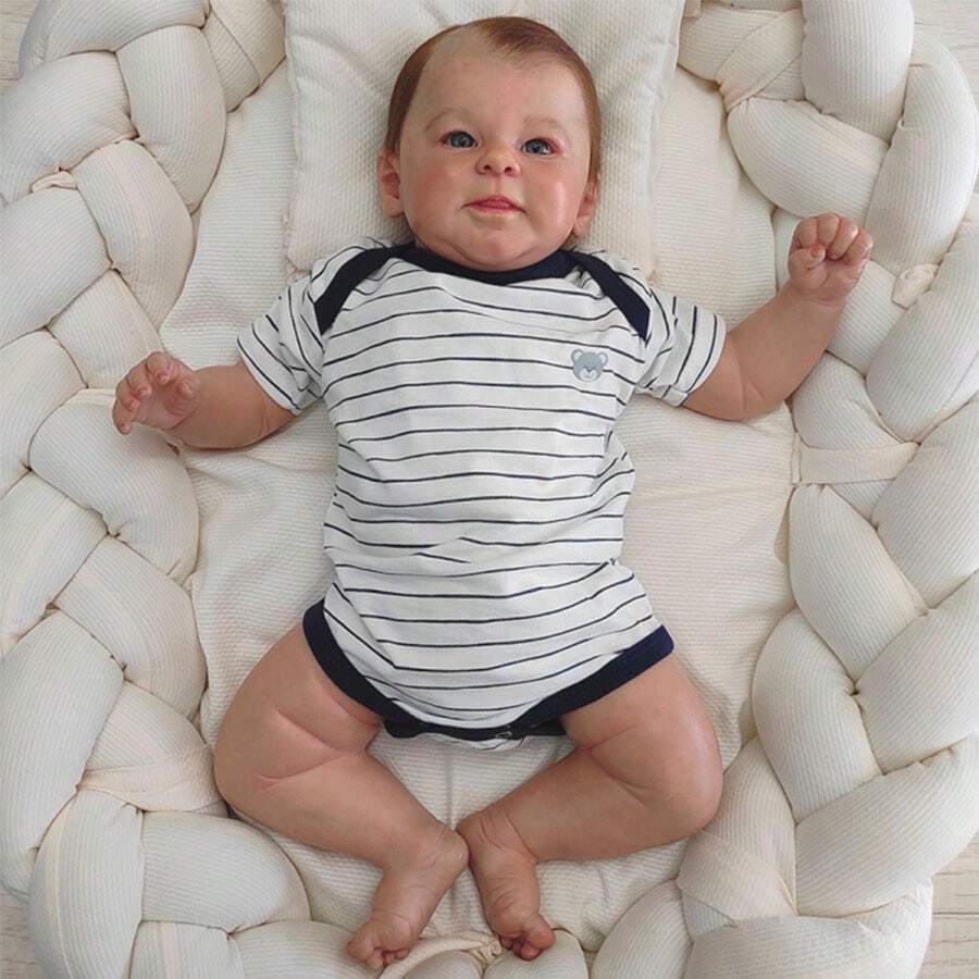 Navy Striped Short Sleeve Baby Bodysuit - 藏蓝色 - 查看 1