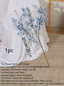 1pc Artificial Apple Blossom Stem, Fake Flower For Wedding Decoration Or Party,Fake Plants,Fall Decor,Room,Desk,Garden Decor,Room Decoration Stuff, Valentine Day, Gift - Dusty Blue - View 2