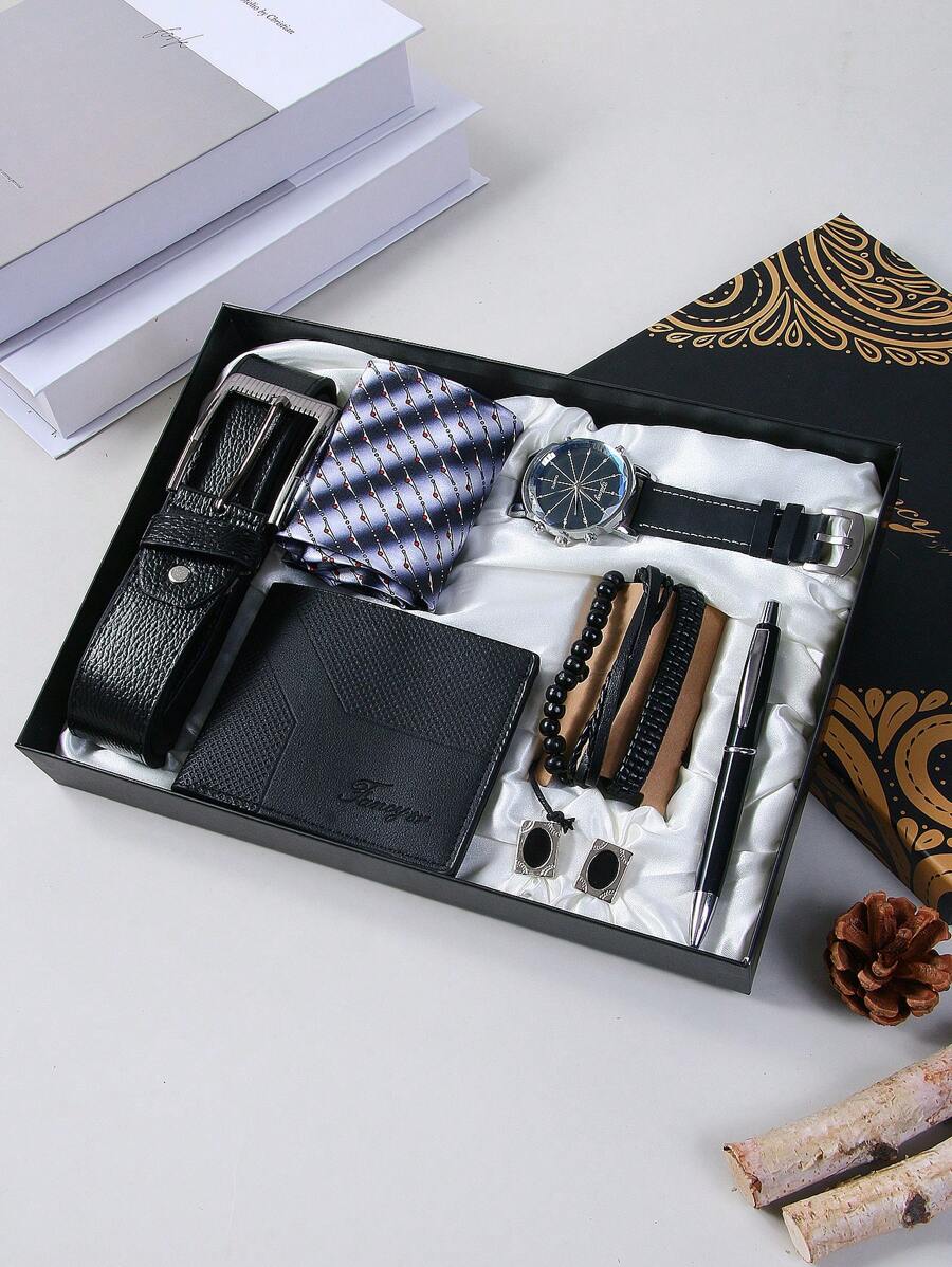 Bộ hộp quà tặng 11 món, Đồng hồ thời trang + Ví công sở + Thắt lưng chất lượng cao + Vòng tay tinh tế 3 dây + Bút ký + Cà vạt + Kẹp cà vạt + Khuy măng sét + Hộp quà tinh tế, Quà tặng cho bố và bạn trai, Ngày của cha, Quà tặng tiệc, Quà tặng sinh nhật, Quà lưu niệm, Hộp quà tặng công sở cổ điển dành cho nam, Hoạt động của công ty, Sự đơn giản thiết thực, Bộ quà tặng thời trang giản dị Quà tặng Giáng sinh và Ngày lễ tình nhân