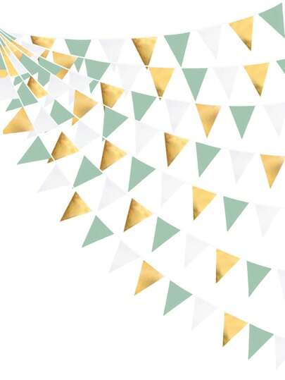 15pcs Gold, White, Green Triangle Pennant Banners For Birthday, Wedding, Proposal, Bachelor Party, Retirement, Valentine's Day, New Year, Christmas, Room, Garden Decor,Christmas
