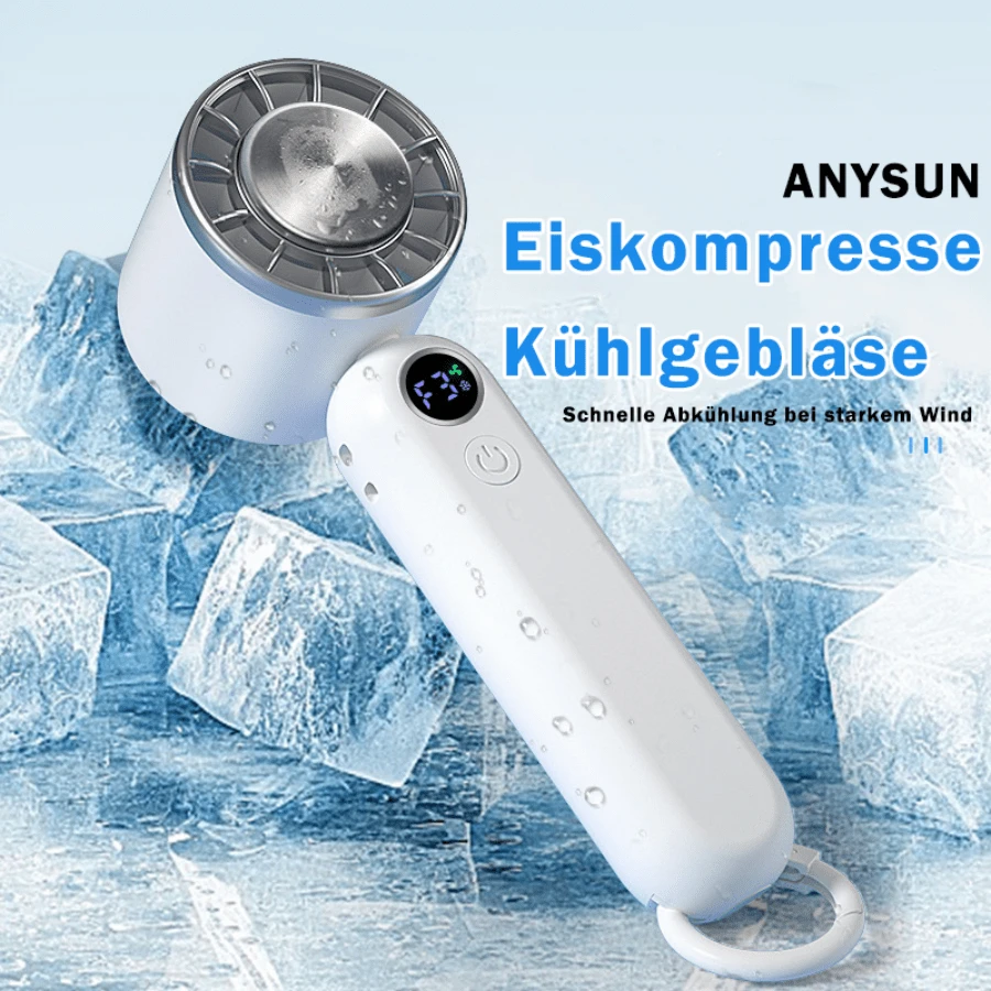 Tragbarer Ventilator, Mini-Ventilator, wiederaufladbarer tragbarer Ventilator, 3 Geschwindigkeiten, 5000-mAh-Akku, Digitalanzeige, Handventilator, geeignet für Frauen und Männer auf Reisen, im Freien, beim Camping - Weiss - Übersicht 1