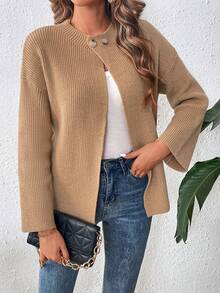 Cárdigan holgado y elegante de unicolor para mujer - Caqui - Ver 1