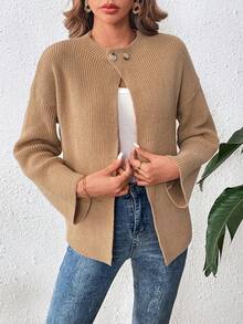 Cárdigan holgado y elegante de unicolor para mujer - Caqui - Ver 4