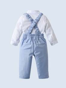 BOARNSEORL 两件套男婴绅士套装 - 长袖衬衫配领结和背带裤，时尚百搭，适合婚礼、生日派对、周年庆典等场合。