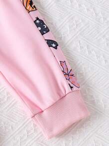 Young Girls' Casual Halloween Pattern Sweatshirt And Sweatpants Set - Pink - View 4
