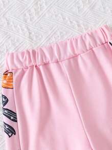 Young Girls' Casual Halloween Pattern Sweatshirt And Sweatpants Set - Pink - View 3