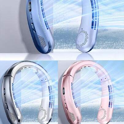 2024新款便携式无叶挂脖风扇五代懒人USB充电小风扇-滑轮无限转速100档大风力风扇，办公室，旅行，露营，户外旅行便携式USB风扇，感恩节万圣节圣诞节礼物