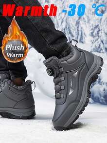 Botas de invierno para hombre, botas de tobillo color plateado, diseño de hebilla giratoria, forradas térmicamente y engrosadas, resistentes al frío, cálidas, antideslizantes, botas para la nieve - Gris - Ver 4