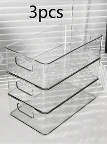 3 Packs Clear Acrylic Desktop Storage Bins With Handles, Suitable For Stationery, Fruits, Cosmetics And Small Parts, Perfect For Home Kitchen And Dorm Storage And Organization - Clear - View 7