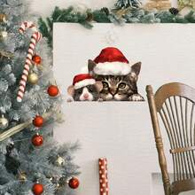 圣诞节小猫和小狗静电贴窗玻璃贴花、家居装饰 - 彩色 - 查看 10