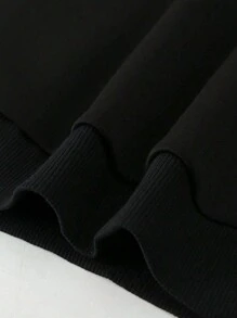 男士休闲拉链运动衫，带 U 字母和英文印花 - 黑色 - 查看 4