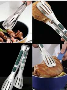 Pinzas para alimentos de acero inoxidable 304, pinzas coreanas para BBQ, pinzas para barbacoa, pinzas de 3 puntas para bistec y alimentos para la cocina