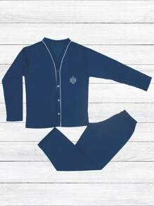 Men's Long Open Basic Comfortable Pajamas Plain Colors - 藍色 - 查看 5