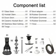 1 szt. Zestaw fajki wodnej z 2 wężami, szklana butelka w kwiaty, jednorazowe ustniki i folia aluminiowa