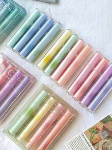 4pcs Clear Ice Style Highlighter Pens Set Oblique Brush Tip Fluorescent Color Marker Liner For Drawing Painting - Multicolor - View 2