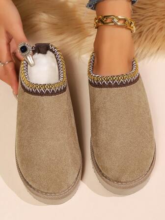 Låg topp inomhus bekväma tofflor, varma vinterskor för kvinnor