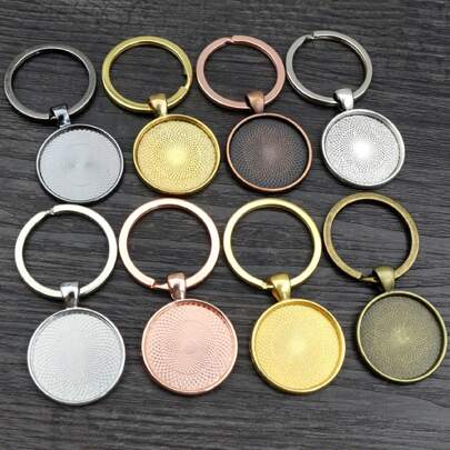 4pcs Keychain With Pendant Bezel Blank Fit 20 25 30mm Cameo Glass Cabochon Base Setting DIY Keychain Key Ring Supplies