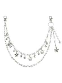 1pc Silver Double Layer Star Pendant Jeans Chain, Fashion Street Punk Goth Metal Chain Decorative Accessories Summer, School
