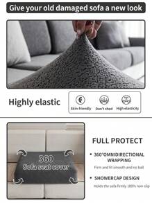 1pc All-Season Elastic Sofa Seat Cushion Cover, Simple & Modern Anti-Slip Sofa Slipcover, Living Room Sofa Protector Fit For L-Shaped And 1-2-3-4 Seat Sofa - Dark Grey - View 4